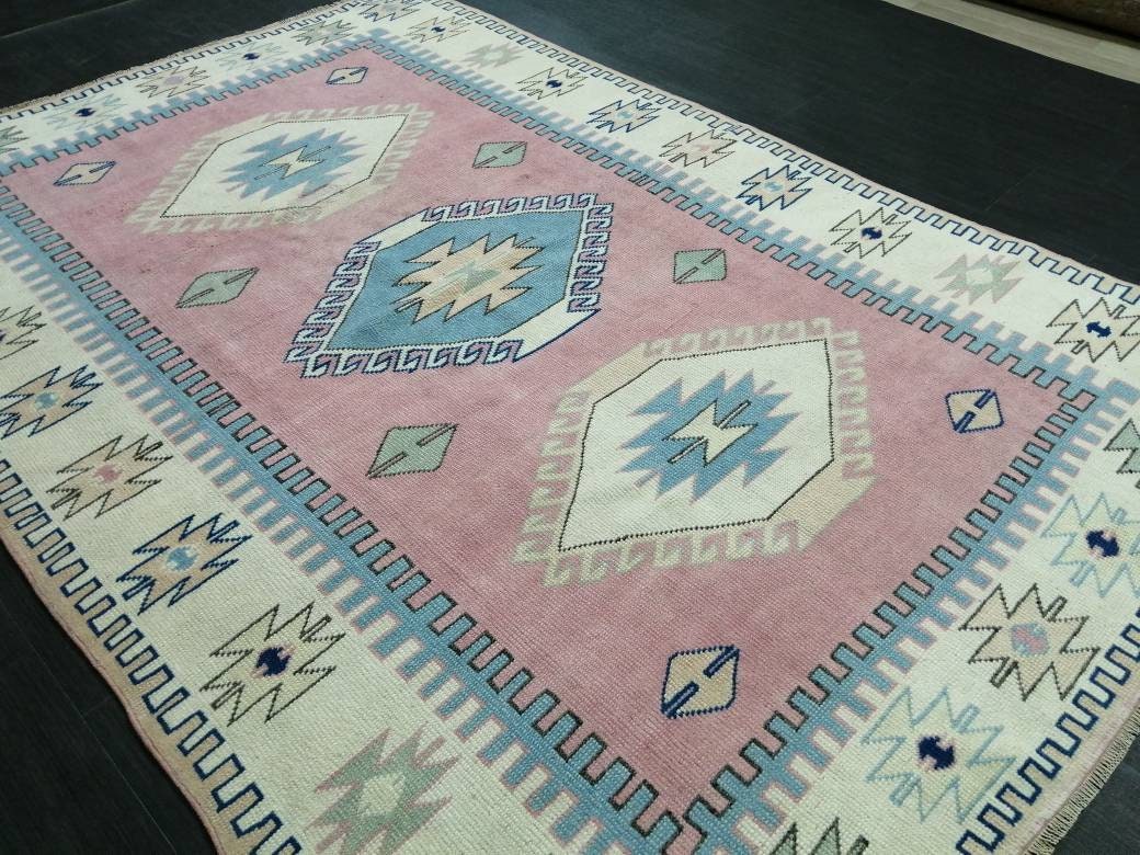 Vintage Turkish Rug 5.2 x 7.7 Oushak Rug Hand Made Rugs Vintage Persian Rug