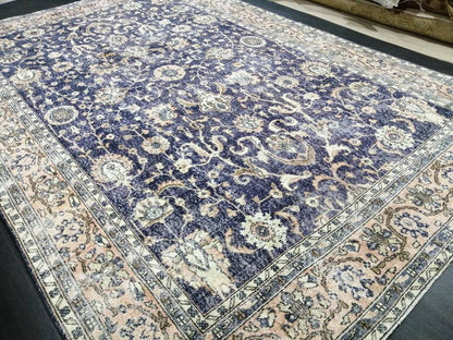 Navy Large OUSHAK RUG 8 x 11.8 TURKISH Oushak Rug Vintage Persian Rug Denim Blue Wool Oriental Rug Hand Made Rug 9x12 Navy Vintage Wool Rug