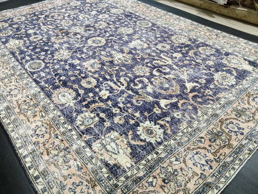 Navy Large OUSHAK RUG 8 x 11.8 TURKISH Oushak Rug Vintage Persian Rug Denim Blue Wool Oriental Rug Hand Made Rug 9x12 Navy Vintage Wool Rug