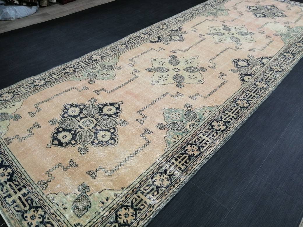 4.7 x 13 Oriental Runner Navy Oushak Runner Rug Turkish Runner Rug Vintage Runner Rug Hallway Runner Rug Kitchen Runner Rug Wool Runner