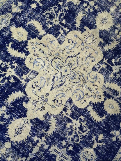 Antique RUG 7.4 x 10.8 Vintage Rug Vintage Persian Rug Muted Wool Oriental Rug Blue Hand Made Rugs Blue Distressed Turkish Antique Navy Rug