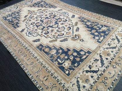 Vintage Oriental RUG 5.5 x 9 Oushak Rug Turkish Vintage Persian Rug Navy Vintage Rug Fine Wool Oushak Rugs Turkish Rug Muted Living room Rug