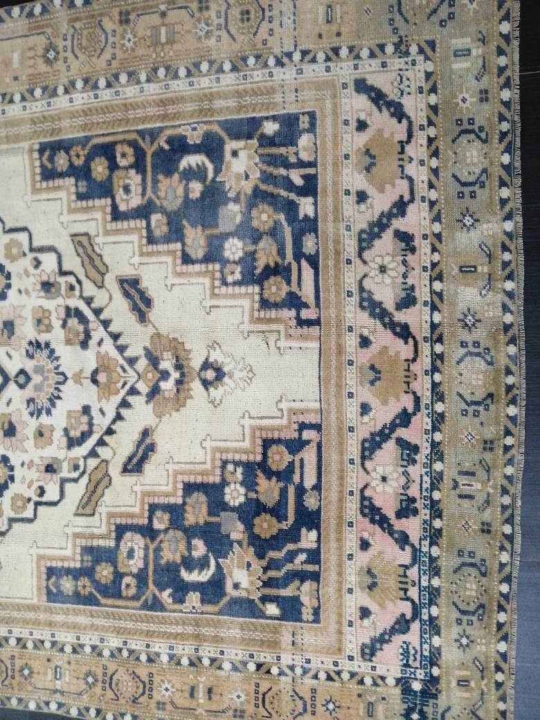 Vintage Oriental RUG 5.5 x 9 Oushak Rug Turkish Vintage Persian Rug Navy Vintage Rug Fine Wool Oushak Rugs Turkish Rug Muted Living room Rug