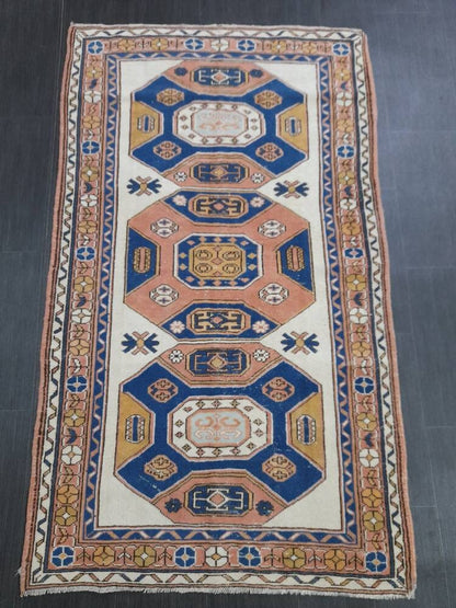 3.5 x 6 Oushak Rug, Turkish Rug Blue Vintage Rug, Persian Rug, Oriental Rug, Hallway Rug, Kitchen Rug, Wool Rug Wool Rug Entryway Navy Rug