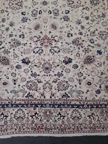 PERSIAN Rug 10 x 13.5 Vintage Oriental Rug Vintage Persian Rug Blue and Cream Rug Fine Knotted Hand Made Rug Turkish Rug Animal Motifs Rug