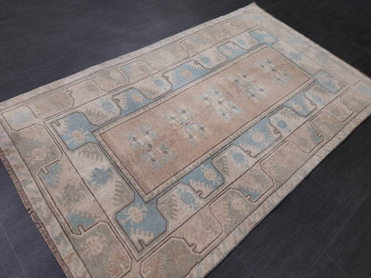 Muted Vintage Turkish Rug 3.5 x 6  Oushak Rug, Wool Oriental Rug, Blue Muted Vintage Persian Rug, Hand Made Rug Blue Vintage Wool Rug