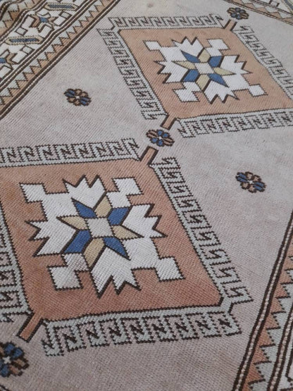 Muted Vintage Turkish Rug 3.8 x 5.2 Oushak Rug, Wool Oriental Rug Pink Muted Vintage Persian Rug, Hand Made Rug Pink Vintage Wool Rug 4x5