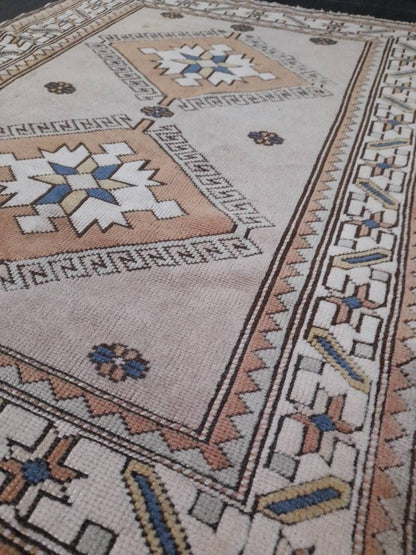 Muted Vintage Turkish Rug 3.8 x 5.2 Oushak Rug, Wool Oriental Rug Pink Muted Vintage Persian Rug, Hand Made Rug Pink Vintage Wool Rug 4x5