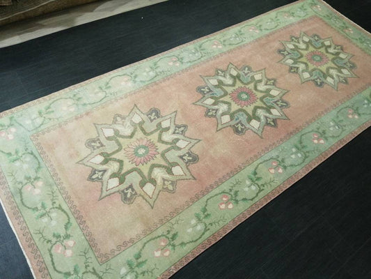 Wool Runner Rug  Muted 4.5 x 10.6 Hand Made Runner Rug Turkish Runner Rug Vintage Runner Rug Hallway Runner Rug Wool Kitchen Runner Rug