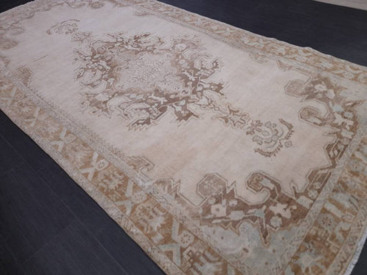 Cream Color Vintage RUG 5.3 x 10.7 TURKISH Rug Distressed Vintage Turkish Rug Muted Oushak Rug Large Persian Rugs Vintage Muted Oriental Rug