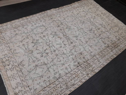 Floral Vintage Rug 6 x 9.6 OUSHAK RUG TURKISH Oushak Rug Vintage Wool Oushak Rug Hand Made Rugs Vintage Turkish Rug Neutral Rug