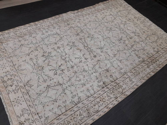 Floral Vintage Rug 6 x 9.6 OUSHAK RUG TURKISH Oushak Rug Vintage Wool Oushak Rug Hand Made Rugs Vintage Turkish Rug Neutral Rug
