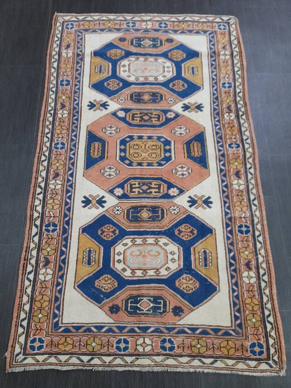 3.5 x 6 Oushak Rug, Turkish Rug Blue Vintage Rug, Persian Rug, Oriental Rug, Hallway Rug, Kitchen Rug, Wool Rug Wool Rug Entryway Navy Rug