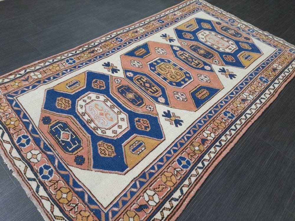 3.5 x 6 Oushak Rug, Turkish Rug Blue Vintage Rug, Persian Rug, Oriental Rug, Hallway Rug, Kitchen Rug, Wool Rug Wool Rug Entryway Navy Rug