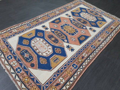 3.5 x 6 Oushak Rug, Turkish Rug Blue Vintage Rug, Persian Rug, Oriental Rug, Hallway Rug, Kitchen Rug, Wool Rug Wool Rug Entryway Navy Rug