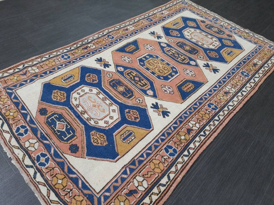 3.5 x 6 Oushak Rug, Turkish Rug Blue Vintage Rug, Persian Rug, Oriental Rug, Hallway Rug, Kitchen Rug, Wool Rug Wool Rug Entryway Navy Rug