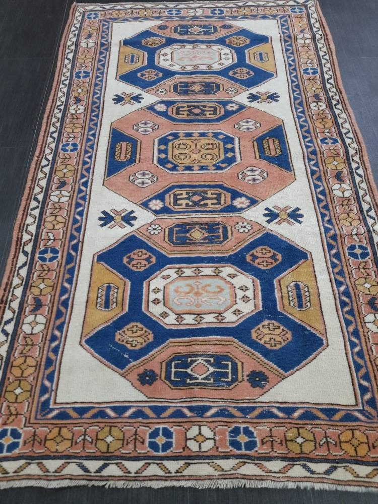 3.5 x 6 Oushak Rug, Turkish Rug Blue Vintage Rug, Persian Rug, Oriental Rug, Hallway Rug, Kitchen Rug, Wool Rug Wool Rug Entryway Navy Rug