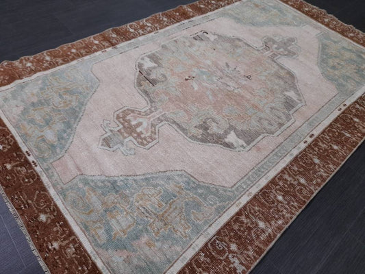 Wool Oushak Rug Vintage 4 x 6.4 Rug Muted Vintage Runner Rug Wool Oriental Rug Hand Made Rugs Vintage Turkish Rug Muted Persian Wool Rug