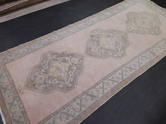 Muted Vintage Runner Rug 4.7 x 11 Muted Hallway Runner Rug Kitchen Runner Rug Muted Wool Runner Rug Muted Oushak Rug Turkish Runner Oriental