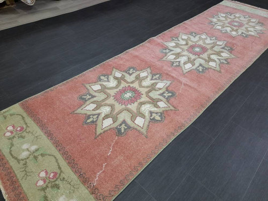Vintage Wool Runner Rug Muted 2.9 x 10.7 Hand Made Runner Rug Turkish Runner Rug Vintage Runner Rug Hallway Runner Rug Wool Kitchen Runner