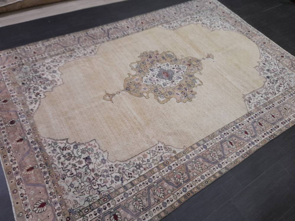 Persian RUG 6.4 x 9.2 Handmade Rug Vintage Oriental Rug Antique Persian Hand Made Rug Fine Knotted Turkish Rug Quality Rug
