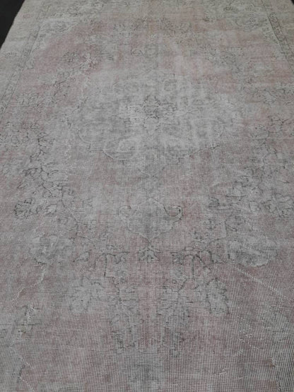WOOL Distressed RUG 6.5 x 10 Turkish Oushak Rug Large Vintage Rug Tint of Pink Vintage Hand Made Persian Rug Muted Vintage Turkish Rug 7x10