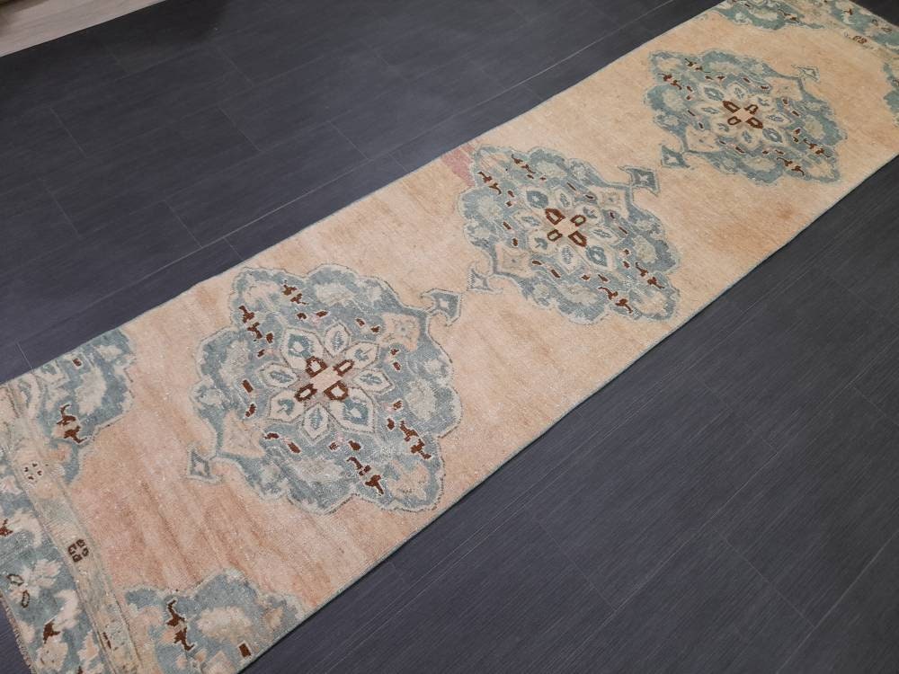 Handmade Runner Rug 2.5 x 9.5 Turkish Runner Rug Muted Vintage Runner Rug Oriental Hallway Runner Rug Kitchen Runner Rug Quality Wool Runner