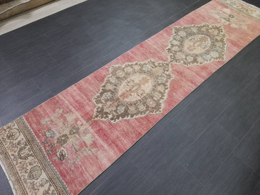 Handmade Runner Rug 2.6 x 11 Turkish Runner Rug Muted Vintage Runner Rug Oriental Hallway Runner Rug Kitchen Runner Rug Quality Wool Runner
