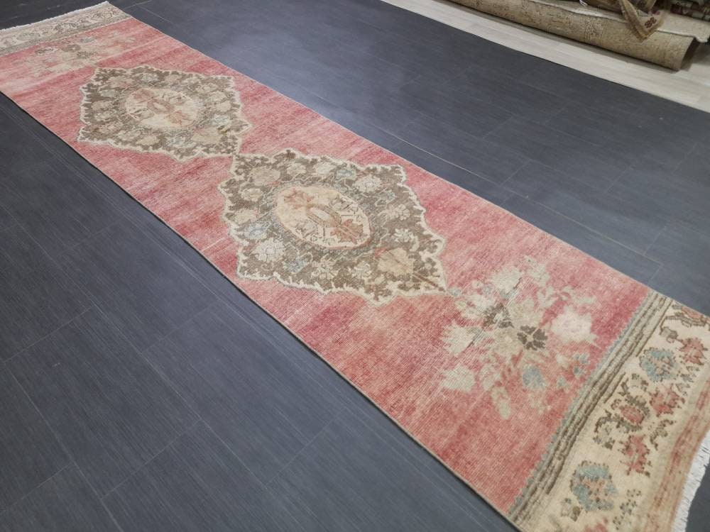 Handmade Runner Rug 2.6 x 11 Turkish Runner Rug Muted Vintage Runner Rug Oriental Hallway Runner Rug Kitchen Runner Rug Quality Wool Runner