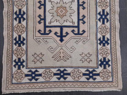 Vintage Turkish Rug, 2.8 x 4.8 Oushak Rug, Wool Oriental Rug, Blue Vintage Persian Rug, Hand Made Rug Vintage Wool Rug