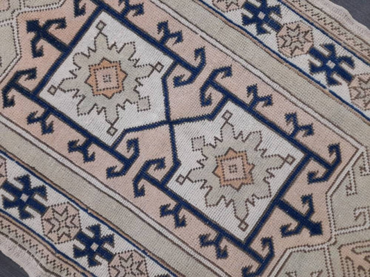 Vintage Turkish Rug, 2.8 x 4.8 Oushak Rug, Wool Oriental Rug, Blue Vintage Persian Rug, Hand Made Rug Vintage Wool Rug