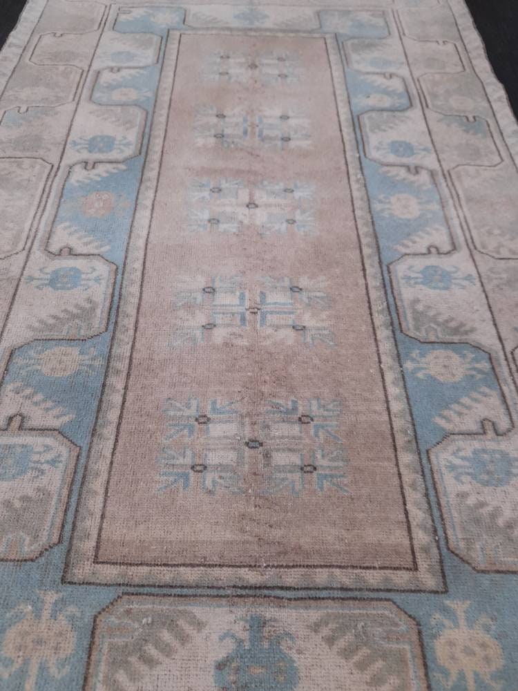 Muted Vintage Turkish Rug 3.5 x 6  Oushak Rug, Wool Oriental Rug, Blue Muted Vintage Persian Rug, Hand Made Rug Blue Vintage Wool Rug