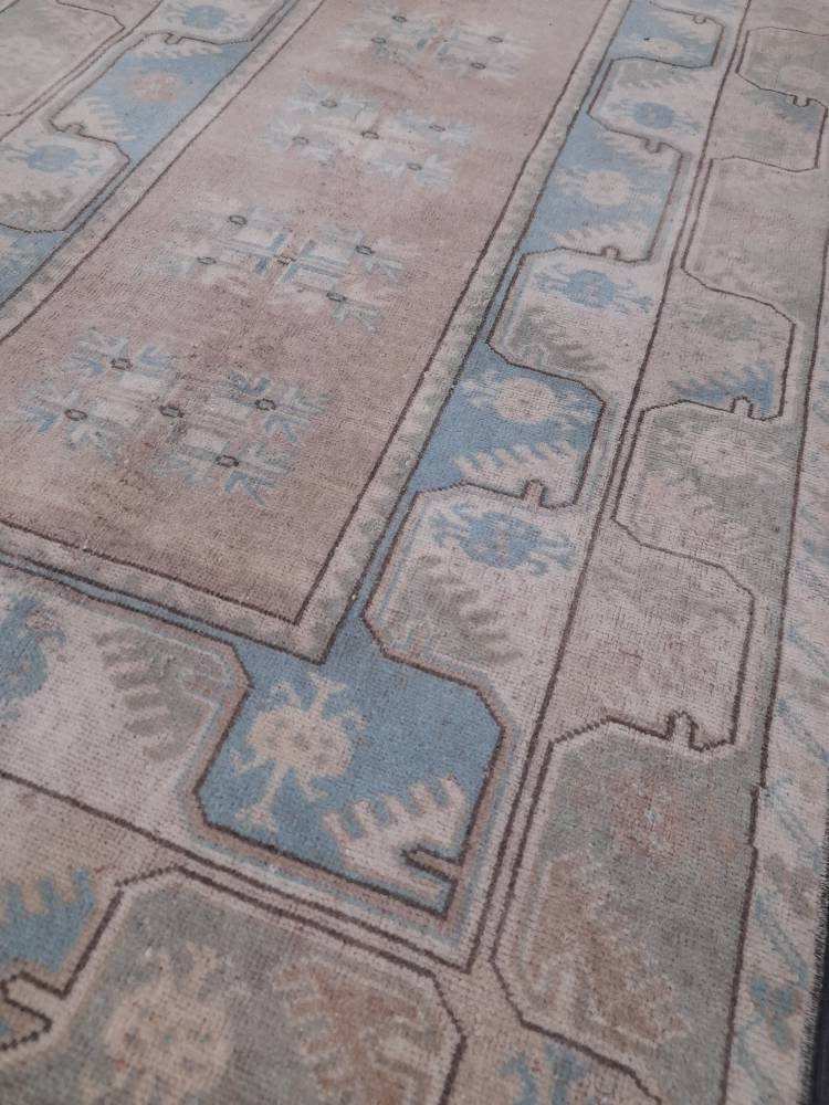 Muted Vintage Turkish Rug 3.5 x 6  Oushak Rug, Wool Oriental Rug, Blue Muted Vintage Persian Rug, Hand Made Rug Blue Vintage Wool Rug