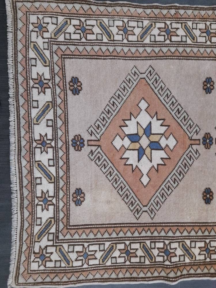 Muted Vintage Turkish Rug 3.8 x 5.2 Oushak Rug, Wool Oriental Rug Pink Muted Vintage Persian Rug, Hand Made Rug Pink Vintage Wool Rug 4x5