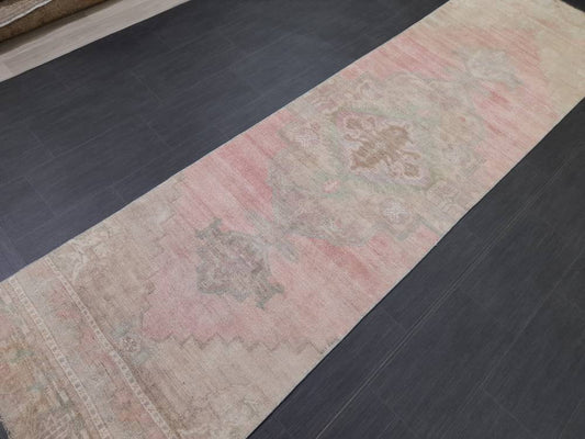 Muted Vintage Oriental Runner Rug 3 x 10.8 Turkish Runner Rug muted Vintage Runner Rug Hallway Runner Rug Kitchen Runner Rug Wool Runner Rug