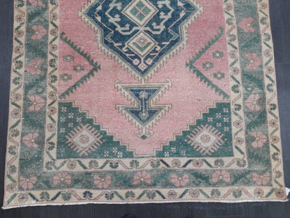 Vintage Oriental RUG Muted 4.6 x 6.4 Vintage TURKISH Rug Muted Vintage Persian Rug Vintage Wool Pink and Green Rug Muted Hand Made Rug