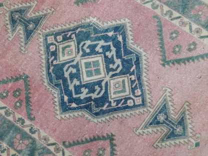 Vintage Oriental RUG Muted 4.6 x 6.4 Vintage TURKISH Rug Muted Vintage Persian Rug Vintage Wool Pink and Green Rug Muted Hand Made Rug
