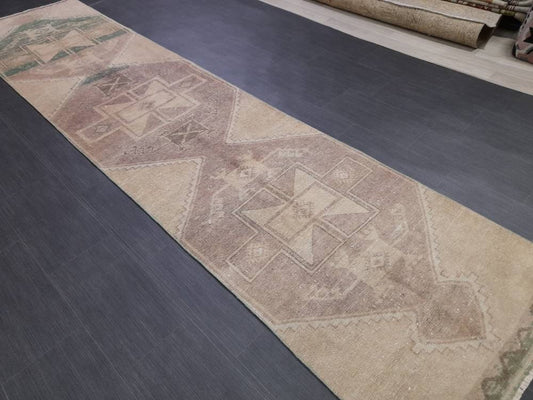 NEUTRAL Turkish RUNNER Rug Neutral 2.8 x 12.2 RUNNER Vintage Muted Turkish Runner Oriental Runner Rug, Turkish Runner Neutral Persian Runner