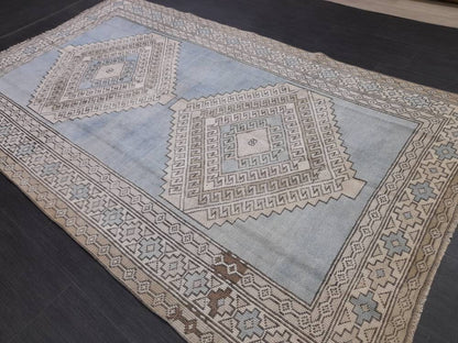 Quality Handmade Rug 4.8 x 8.4 Vintage Rug Oushak Rug Wool Boho Rug, Persian Rug Fun Turkish Rug LIGHT Blue Rug Ice Blue Oriental Wool rug