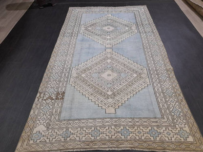Quality Handmade Rug 4.8 x 8.4 Vintage Rug Oushak Rug Wool Boho Rug, Persian Rug Fun Turkish Rug LIGHT Blue Rug Ice Blue Oriental Wool rug