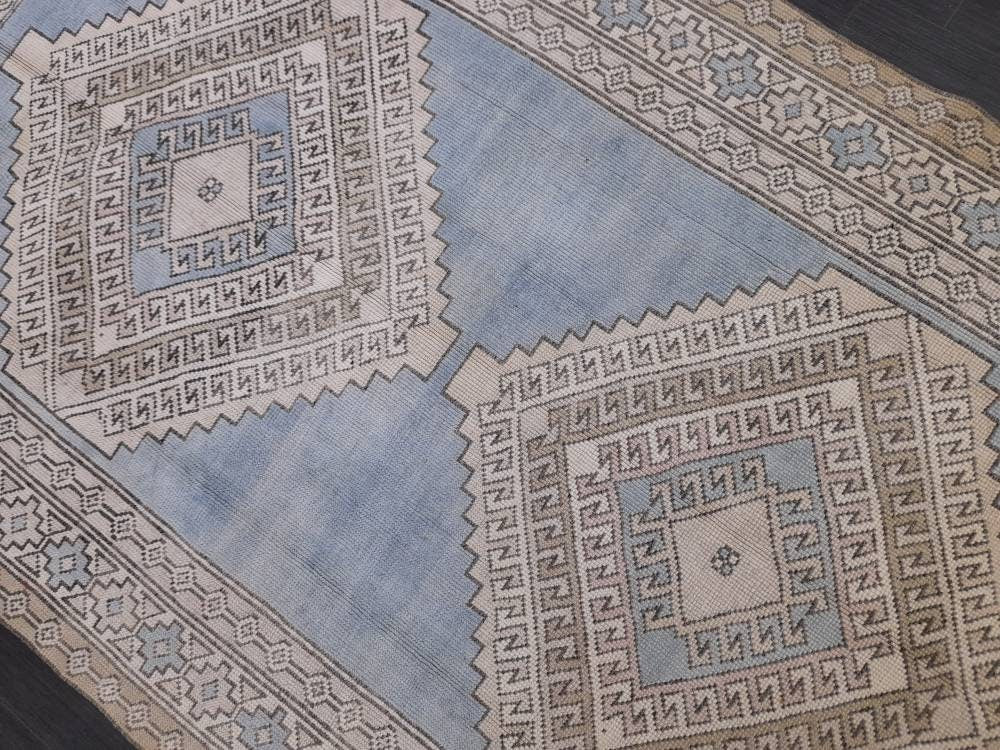 Quality Handmade Rug 4.8 x 8.4 Vintage Rug Oushak Rug Wool Boho Rug, Persian Rug Fun Turkish Rug LIGHT Blue Rug Ice Blue Oriental Wool rug