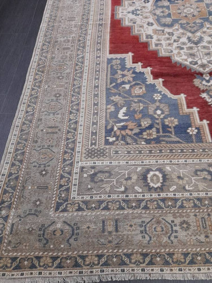 Vintage Oriental RUG 6 x 9.5 Oushak Rug Turkish Vintage Persian Rug Navy Vintage Rug Fine Wool Oushak Rugs Turkish Rug Muted Living room Rug