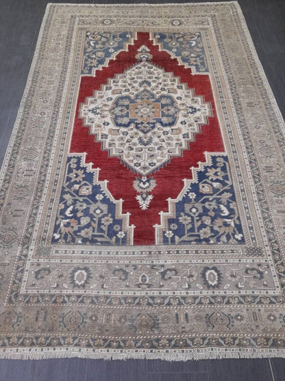 Vintage Oriental RUG 6 x 9.5 Oushak Rug Turkish Vintage Persian Rug Navy Vintage Rug Fine Wool Oushak Rugs Turkish Rug Muted Living room Rug