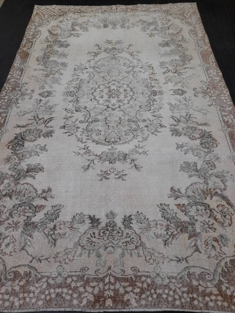 MUTED TURKISH RUG 6.4 x 10.3 Oushak Rug Vintage Oushak Rug Vintage  Rug Wool Rug Hand Made Rug Vintage Persian Rug Vintage Oriental Rug