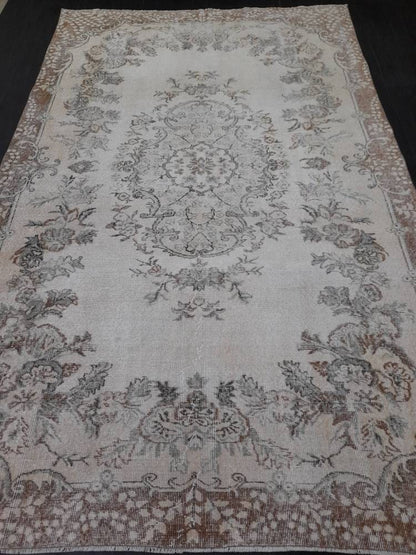 MUTED TURKISH RUG 6.4 x 10.3 Oushak Rug Vintage Oushak Rug Vintage  Rug Wool Rug Hand Made Rug Vintage Persian Rug Vintage Oriental Rug