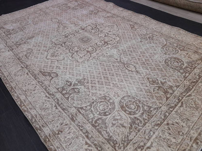 NEUTRAL PERSIAN RUG 6.7 X 10.2 Muted Oushak Rug Vintage Oushak Rug Vintage  Rug Wool Hand Made Rug Vintage Persian Rug Vintage Oriental Rug