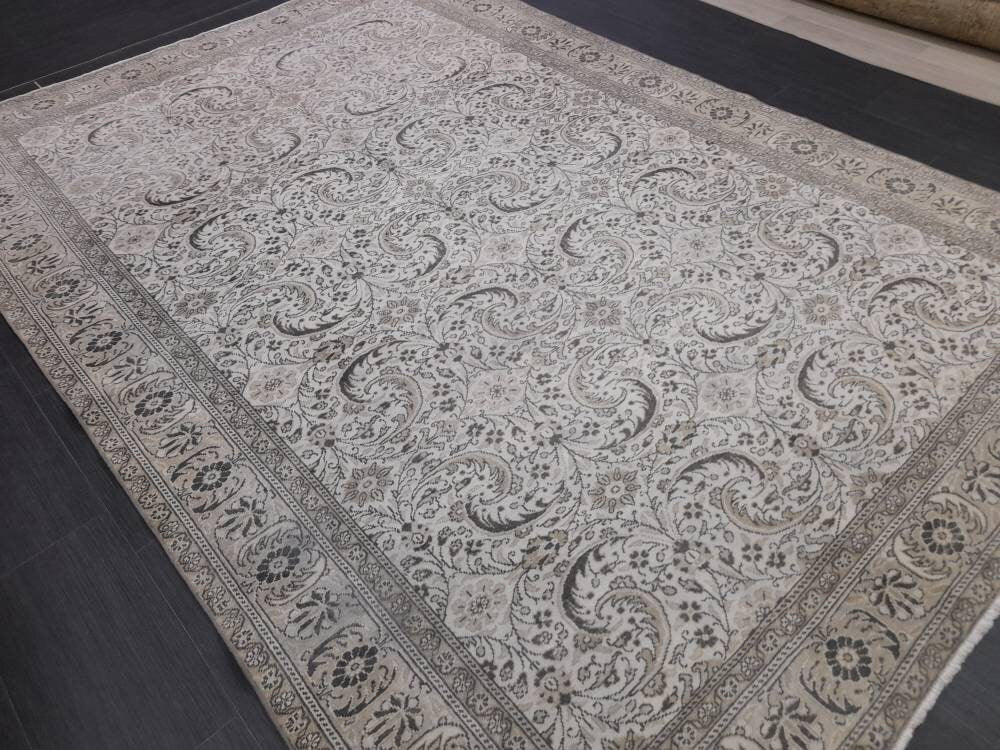 MUTED TURKISH RUG 6.5 x 9.4  Neutral Oushak Rug Vintage Oushak Rug Vintage Rug Wool Hand Made Rug Neutral Persian Rug Vintage Oriental Rug