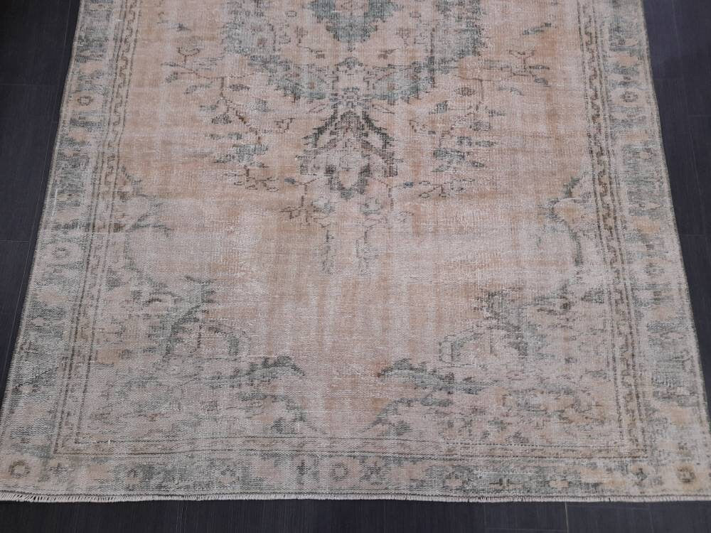 Vintage RUG 6x9.5 TURKISH Oushak Rug Vintage Navy Oriental Rug  Vintage Persian Rug Hand Made Rugs  Turkish Rug Antique Rug Distressed Rug