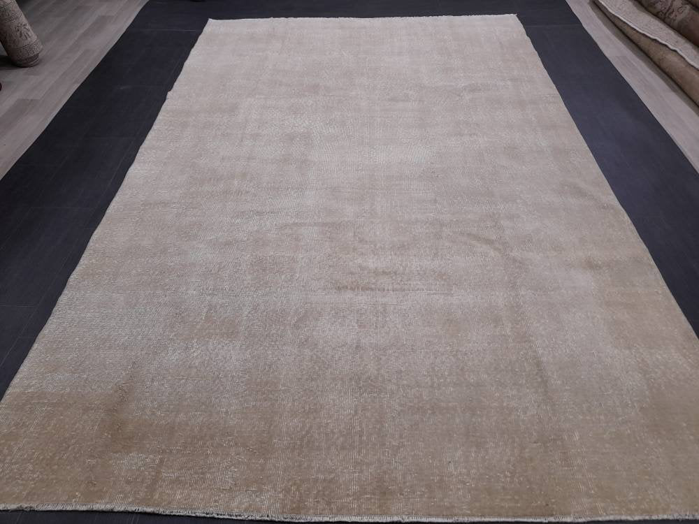 NEUTRAL Vintage OUSHAK RUG 6.5 x 10 Neutral Large Vintage Rug Wool Varigated No Dye Rug Turkish Muted Hand Made Rugs Vintage One Plain Rug