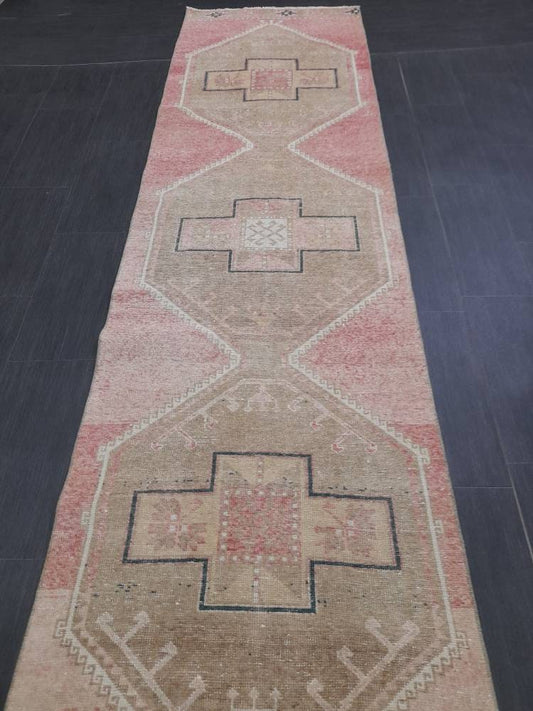 Pink Vintage Runner Rug 2.7 x 13.8 Long Turkish Runner Rug Oushak Runner Oriental Kitche RUNNER Rug Varigated Blush Rug Hallway RUG Runner